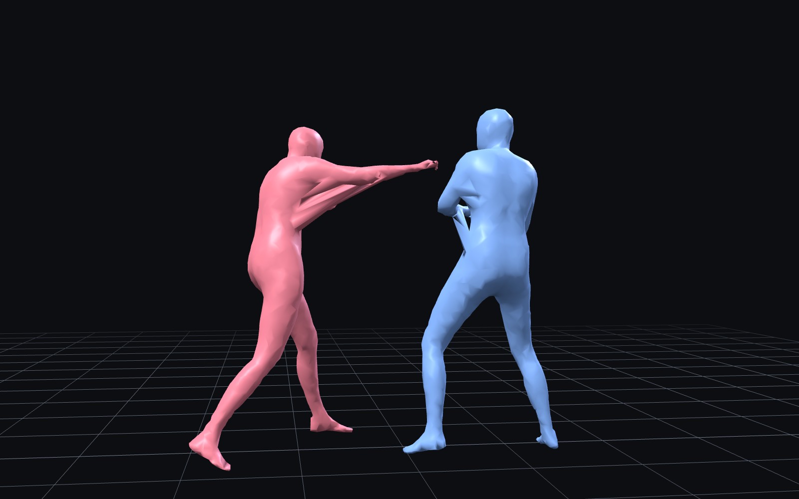 Two boxers rebuilt as 3D bodies in the middle of an exchange